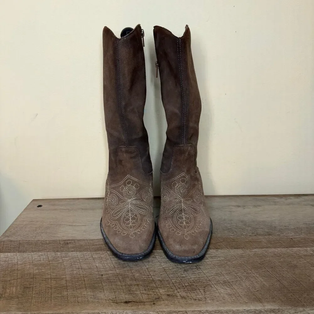 Dr. Scholl's Lasso western boots brown suede embroidered stitching 8.5 shoes - Picture 2 of 8
